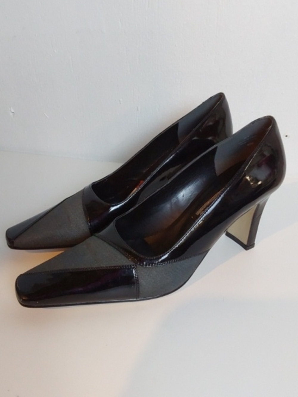 J.Renee| Ace Black Patent Shiny Dress Heels Gray Accent Chic Sz.8.5